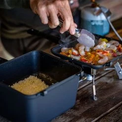Brand new 💯 Ridge Monkey RidgeMonkey Multi-Purpose Pan And Griddle Set Cooking Equipment 👍 -Prologic Fishing Official ridgemonkey multi purpose pan and griddle set in use 1